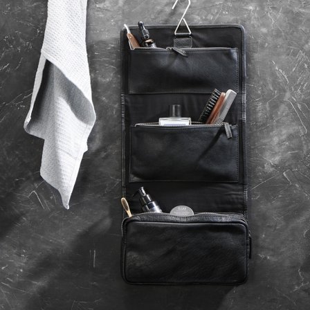 Trousse de toilette à suspendre Montréal en cuir noir pour hommes - Trousses de toilette - pour Hommes - Lucleon