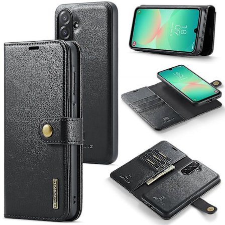 DG.MING Crazy Horse -kuvioinen irrotettava magneettinen nahkakotelo Musta