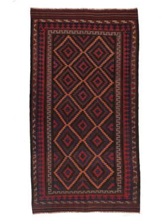 Afghan Vintage Kelim Vloerkleed 175X336 Tapijtloper Zwart/Donkerrood Wol, Afghanistan