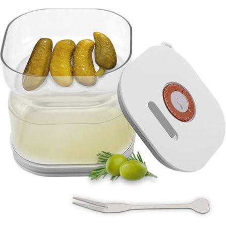 Gurkburk, 1 400 ml pickleavskiljare för oliver, akrylgurka och oliver, med gaffel, lufttäta lock