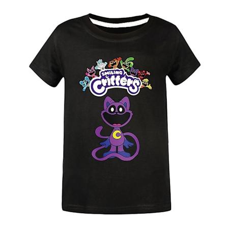 7-14 år Børn Drenge Piger Smilende Critters CatNap T-shirt Trykt Kortærmet Sommer Casual Tee Tops T-shirt Gave[HK] Black 7-8 Years