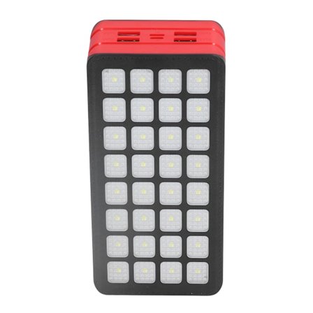 Solar Power Bank med 32LED Dammtät Power Bank 50000mAh för Utomhuscamping Bergsklättring Svart Röd