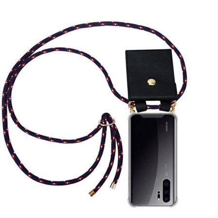 Coque Collier för Huawei P30 PRO Fodral i BLÅ RÖD VIT PRICKIG Mode Etui Fashion Necklace trendig Silikonskal justerbart