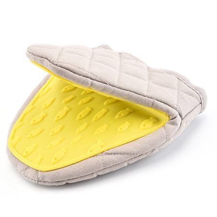 /#/2 Pack Mini Halkskyddande Värmebeständiga Silikon Ugnshandskar Gul med Hängande Ögla Mikrovågsugn och Ugnsäkra Grytlappar och Grytlappar/#/