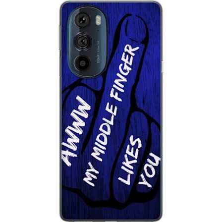 Kompatibelt Mobildeksel til Motorola Edge 30 Pro Mørk typografisk illustrasjon med hjerteform og budskap om vennskap mot dyp blå tretekstur