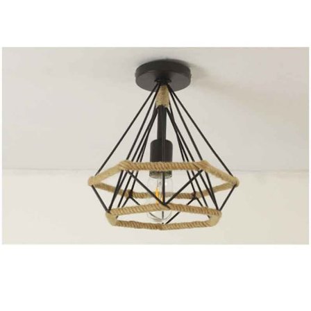 Retro Vintage Kattovalaisin Teollinen Kattovalo Timantin Muotoinen Metallihäkki Hamppuköydellä Rautakruunu