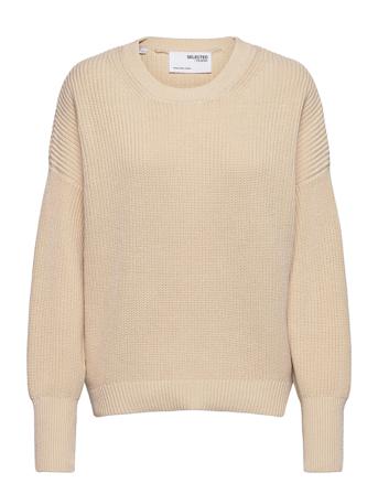 Slffibi Ls Knit O-Neck M Pulllover Creme Selected Femme