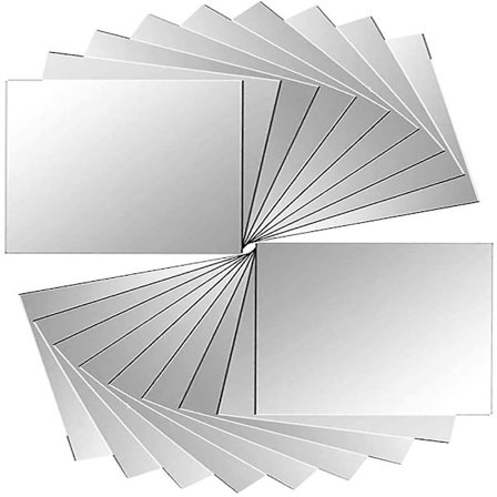 18 stk selvklebende speilfliser speil klistremerker vegg speil for veggdekor sølv 15 x 15 cm