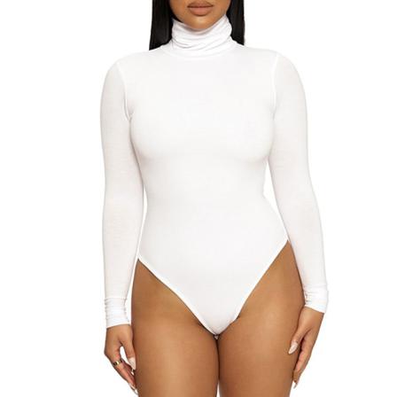 Kvinnor Med Hög Hals I Enfärgad Tights Onesies Bodysuit Toppar Romper