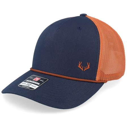 Hunter - Blå trucker Keps - Tiny Deer Antlers Navy/Orange/Dark Orange Rope Trucker @ Hatstore
