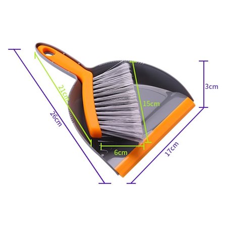 Grå-oransje lite kost og feiebrett sett, mini kost, lite feiebrett, rengjøringskost for skrivebord, plast søppelspade, feie hår, feie aske, 16742