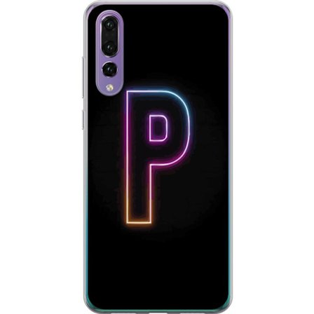 Kompatibel Mobilcover til Huawei Huawei P20 Pro Minimalistisk neonbogstav P i farvegradient og lyseffekt mod sort baggrund i digital neonstil