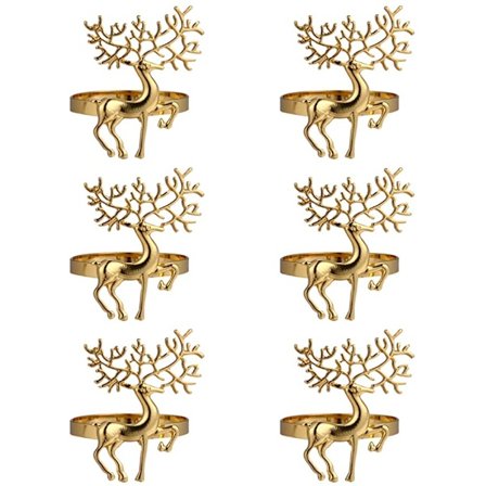 Sæt med 6-rings servietter og julehjorte (guld)