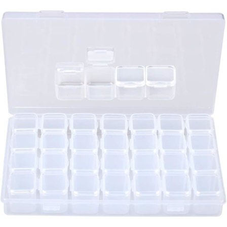 Smyckesförvaringslåda med genomskinliga plastfack, 28 små fack