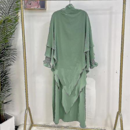 Ramadan Eid muslimska kvinnor Jilbab 2 delar Abaya Med Hijab Lång Khimar Niqab Set Overhead Bönklänning Islam Outfit Djellaba Burka grönt set ML