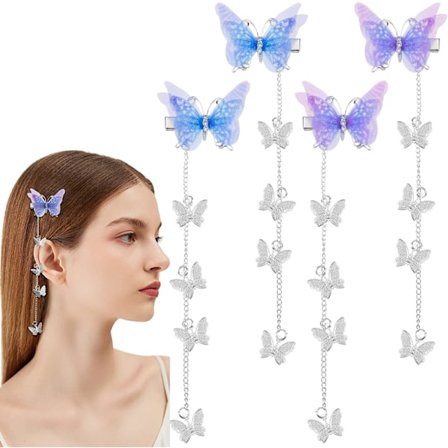 4 st fjärilshårnål tofsar fjärilshårklämmor tygfjärilar hårspännen håraccessoarer