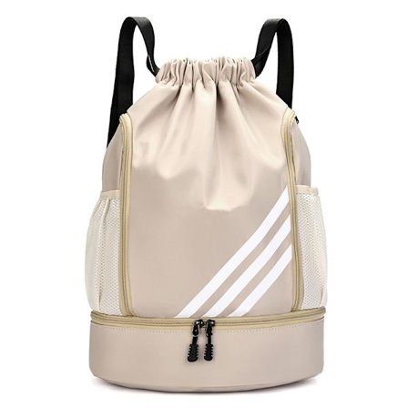 1 stk, 43x34x15 cm - Ryggsekk med snøring - Stor kapasitet, lett - Våt og tørr separasjon - Khaki