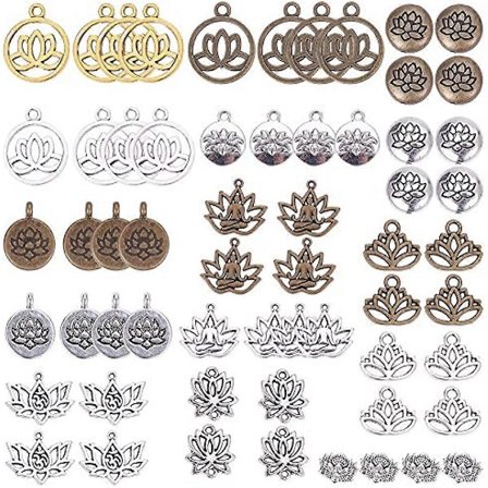 60 st Lotusblossom Charm Berlocker Legering Antik för Hantverk Smyckestillverkning Tillbehör för DIY Halsband Armband