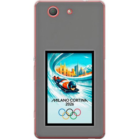 Kompatibel Mobilcover til Sony Xperia Z3 Compact Dynamisk bob eller skeletonrytter i iskanal med Milano Cortina 2026, byens skyline og olympiske ringe