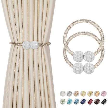 2 Stykker Magnetiske Gardinholdere - Perlekule Gardin Magnetiske Holdere, Draperiklemmer Tau Holdere for Hjem, Kontor, Hotellvindu, Beige