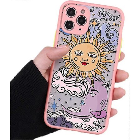 iPhone 12 Pro Max Skal 3D Sol Måne Cartoon Mönster Design Mjuk TPU Stötfångare Skyddande Telefonfodral för Flickor Kvinnor iPhone 12 Pro Max - Rosa