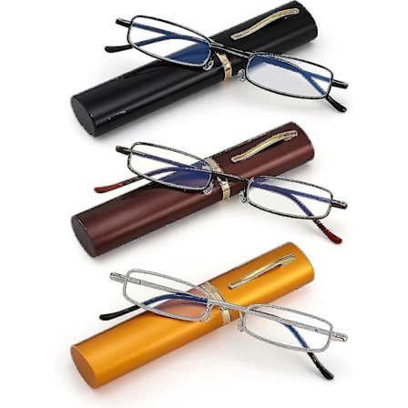 3 Pakke Slanke Lesbriller i Lommeformat for Menn og Kvinner Blått Lys Blokkerende Kompakte Lesebriller Fjærhengsel Meg