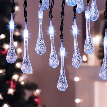 Udendørs solcelledrevne julelys, koldt hvidt, 30 LED, 6,5 m