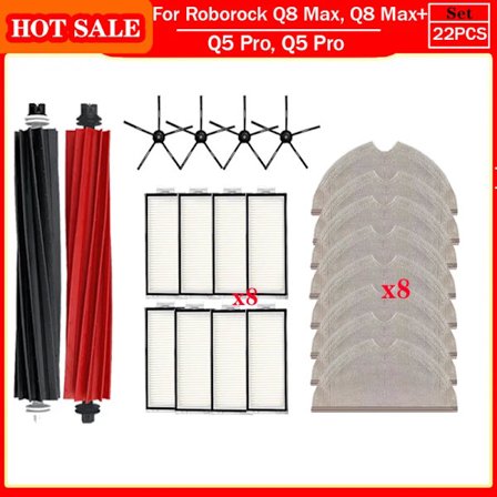 Roborock Q5 Pro, Q5 Pro+, Q8 Max, Q8 Max+ Varaosat Pääsivuharja Hepa-suodatin Moppi Pölypussi Tarvikkeet