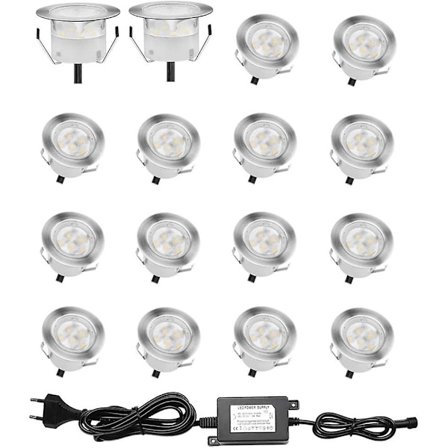 16 stk. LED Innfelte Spotlights, IP67, 0.6W DC12V, Hvitt Lys [Energiklasse A+]