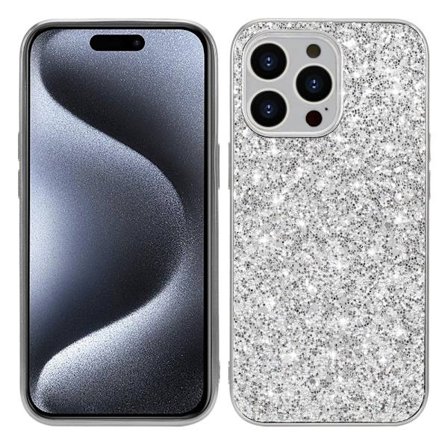 Glitter iPhone 15 Pro Max skal - Silver/Grå
