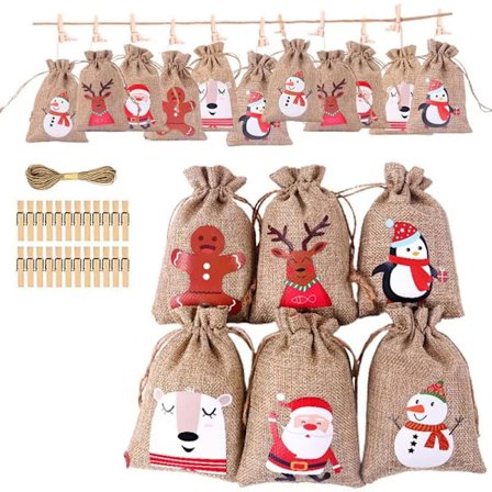 24kpl Joulukalenterin Lahjapussit Merry Christmas DIY Koriste Paperiliittimet Joulukoristeet Joulu