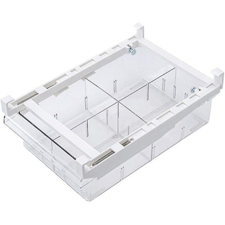 Køleskabsskuffe, udtrækkelig køleskabshyldeholder med skillevæg, egnet til køleskabsskel på 30-44 cm Fire gitter