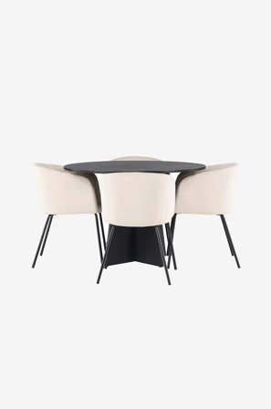 Venture Home - Matgrupp Bootcut med 4st matstolar Berit - Svart - Matgrupp 4 personer - Från Homeroom