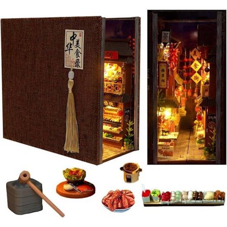 Bokhörna, DIY Träpussel - 3D Miniatyrscen - Bokhylla Insats Kit - Handgjord