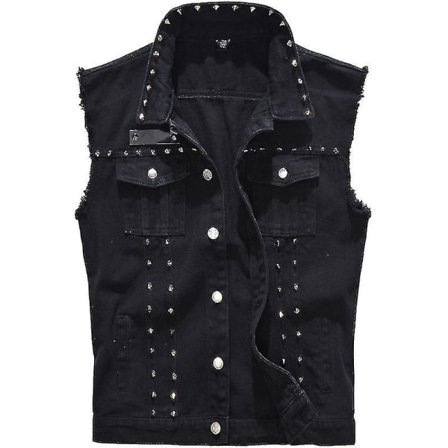 Denimväst för män Ärmlös jacka Punk Casual Lapel Jean Veats med nitar XL