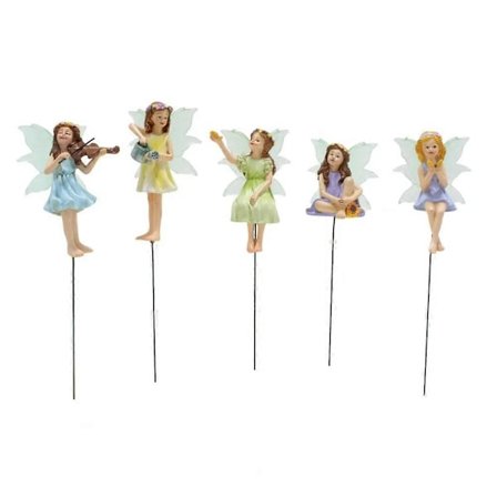 5 stk Mini Fe Figuriner Resin Blomsterfeer Ornament Blomsterpotte Innlegg Liten Fe med Glød i D