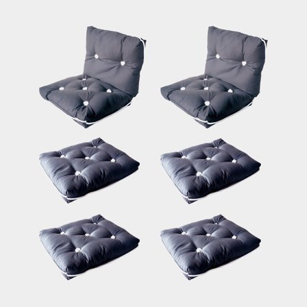 Bådhynder med kapok Moory, 45 x 38 x 8 cm / 45 x 76 x 8 cm, grå, enkel, pakke med 4 enkel + 2 dobbelt