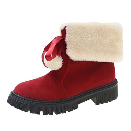Bowknot Plyschfoder För Damer Ankelstövel Rund Tå Kort Stövel