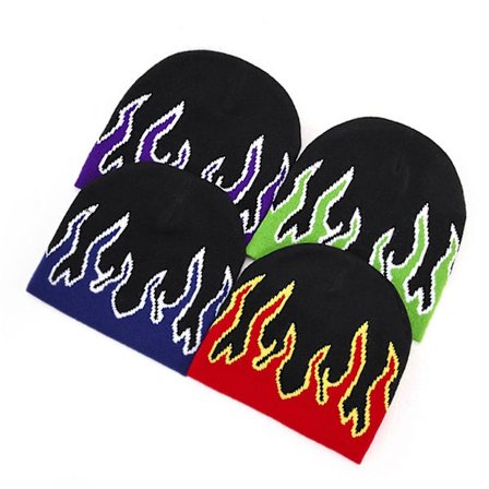 Tjock varm ørebeskyttelse lue hatt menn vinter flamme trykk ridning strikket lue kostyme tilbehør-FM-