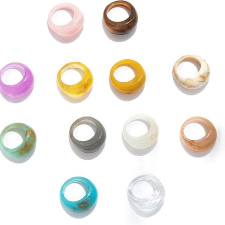 12 stk. Resinringe til kvinder Retro Akryl Chunky Farverig Stil 3 KLB