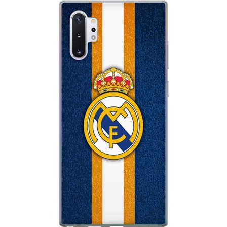 Kompatibelt Mobildeksel til Samsung Galaxy Note10+ Real Madrid klubbmerke med kongelig krone mot blå bakgrunn med gule og hvite striper