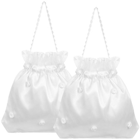 1 stk. Sateng Brudeveske Bryllupsgavepose Snøring Festgavepose Brudepikeveske Bryllupsgodtepose Hvit)