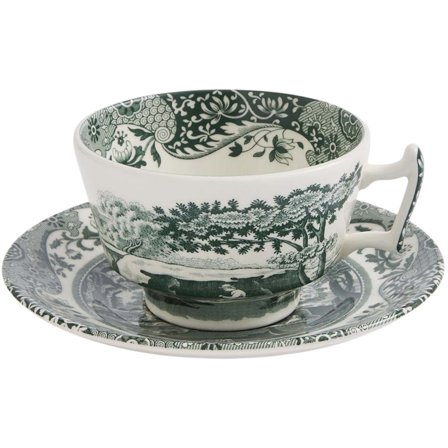 Spode Heritage Green Italian teekuppi + lautanen 20 cl, vihreä/valkoinen