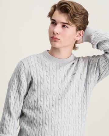 GANT Shield Cotton Cable Neck Sweater Grå Tröjor Kille - Kids Brand Store