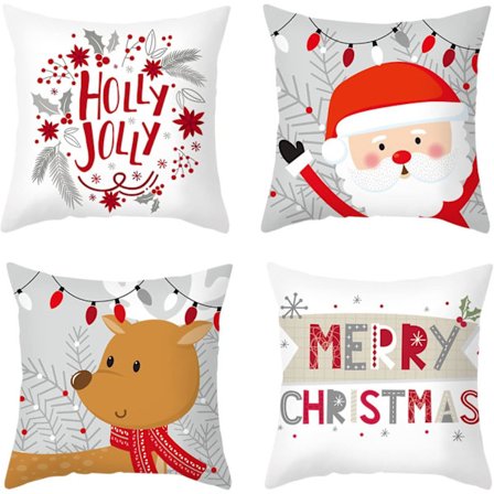 Julepudebetræk Sæt med 4, Juledekorative Pudebetræk til Sofa Seng Boligindretning