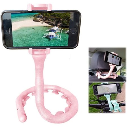 Fleksibel, drejelig telefon-/iPhone-holder med sugekopper (pink)