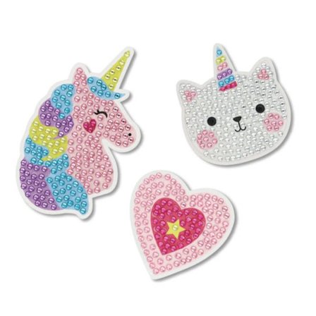 Kit klistermärken diamantmålning Enhörning 5,3 till 9 cm 3 delar