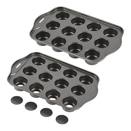 2-pak Mini Muffin Ostekakeformer med Avtakbar Bunn, 12-Hulls Non-Stick Kakeform