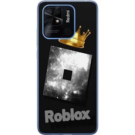 Kompatibelt Mobildeksel til Xiaomi Xiaomi Redmi 10C Minimalistisk svart og sølvfarget Roblox-symbol med gylden krone og luksuriøs gamer-estetikk på