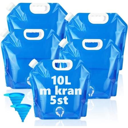 7Delar / 5 x 10L Ihopfällbar Vattendunkar m KRAN + 2 Trattar